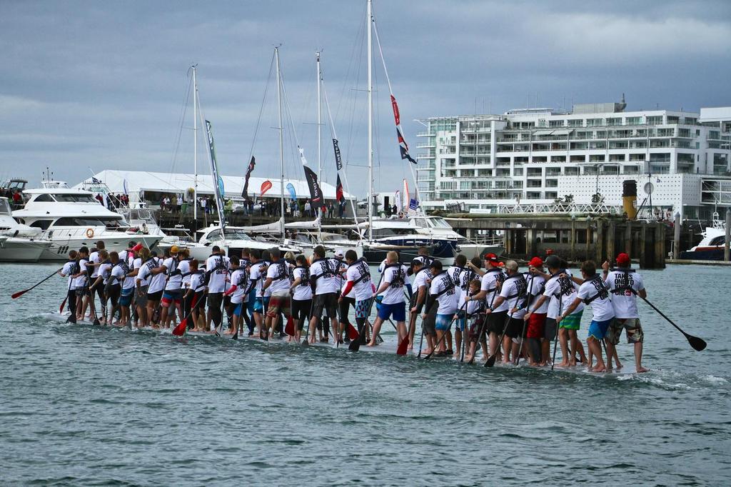 Closing in on the finish - New provisional World SUP mark set on the Lancer AirDock SUP - Auckland On The Water Boat Show - September 27, 2014  © Richard Gladwell www.photosport.co.nz